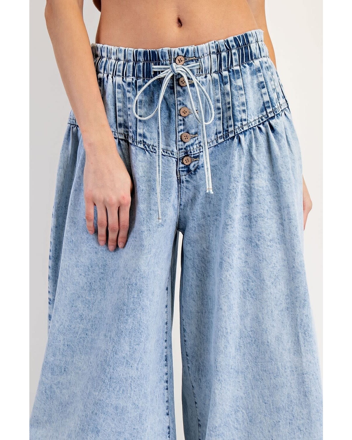 Mineral Washed Pleated Wide Leg Pants