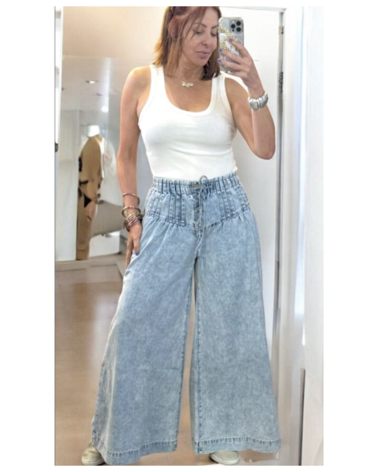 Mineral Washed Pleated Wide Leg Pants