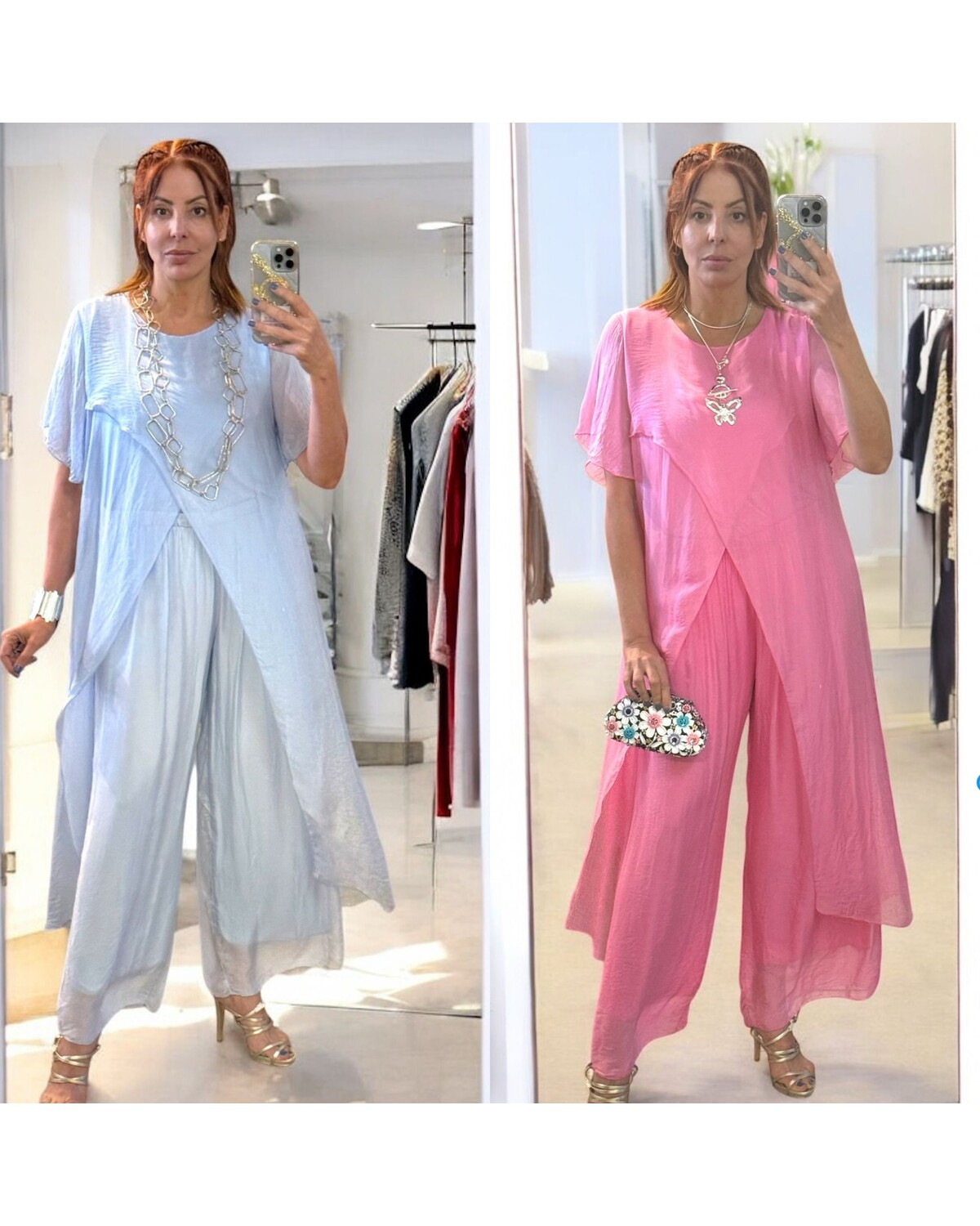 Silk Mix Short Sleeve Cross Over Longline  tunic
