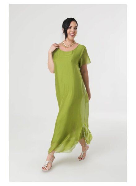 Elegant Green Silk Maxi Dress One size