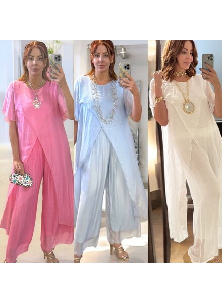 Silk Mix Short Sleeve Cross Over Longline  tunic