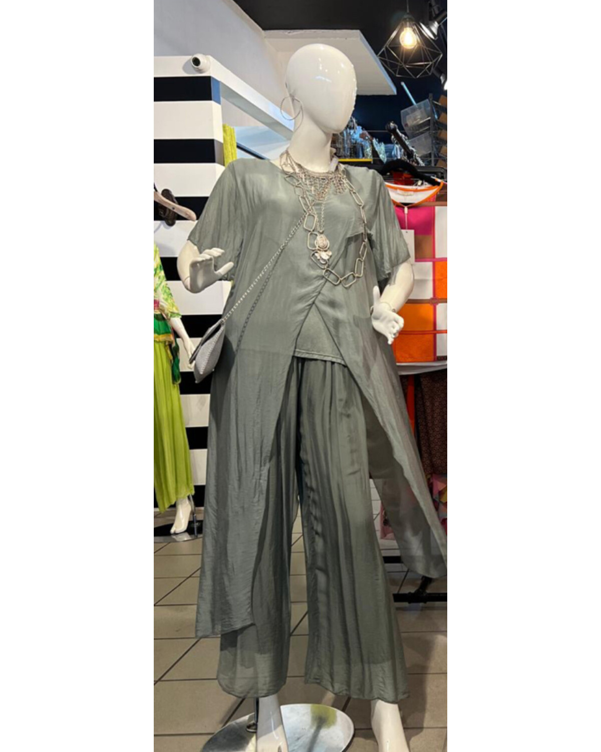 Silk Mix Short Sleeve Cross Over Longline  tunic