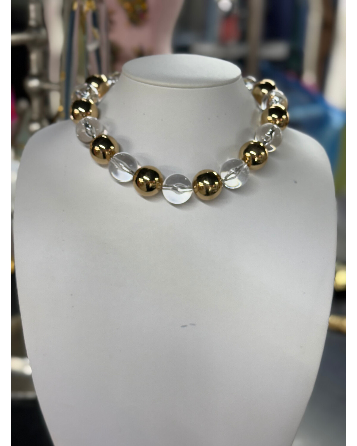 Clear & Gold Sphere Necklace