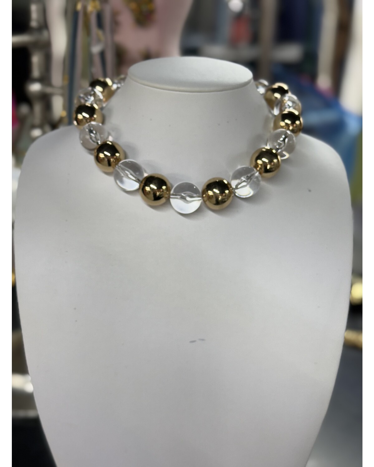 Clear & Gold Sphere Necklace