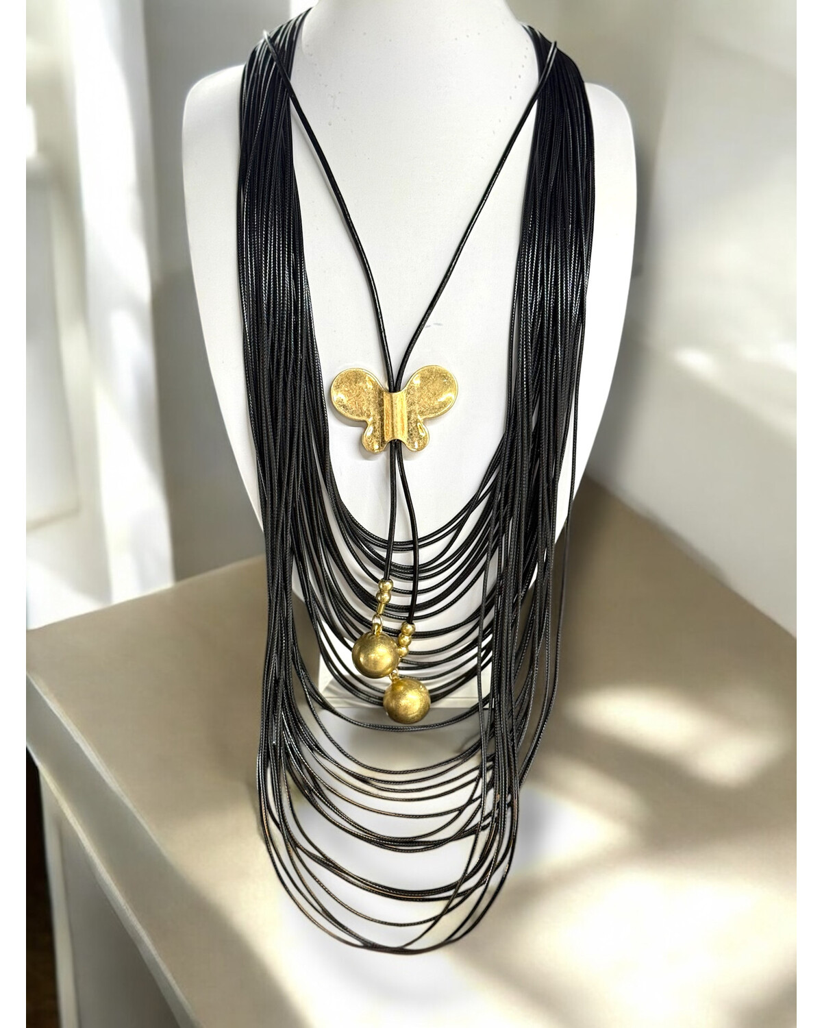 Golden Butterfly Leather Necklace