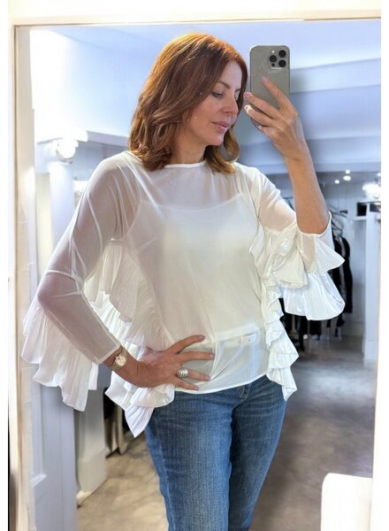 Ruffle Sheer Blouse White