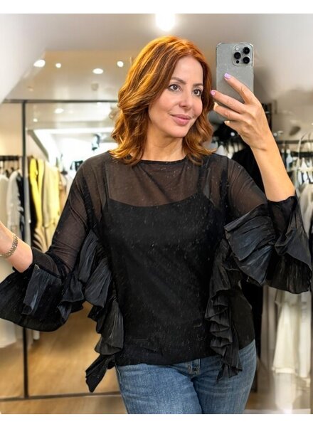 Ruffle Sheer Blouse Black