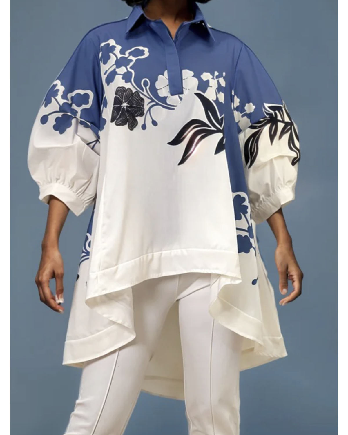 GATHERED SLEEVE HI-LO TOP