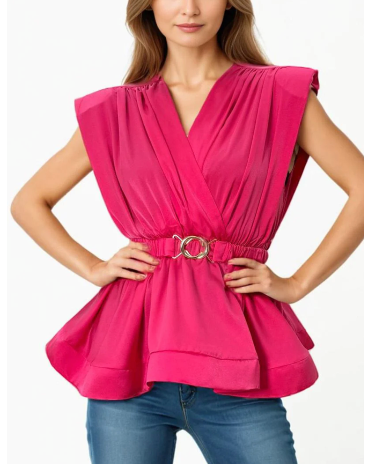 Fucsa Belted V neck top