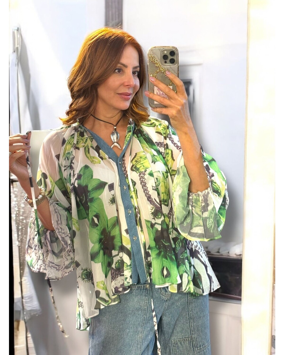 Sheer green Floral Kimono