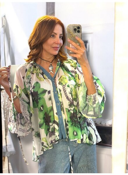 Sheer green Floral Kimono