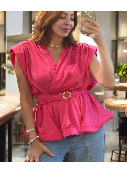 Fucsa Belted V neck top