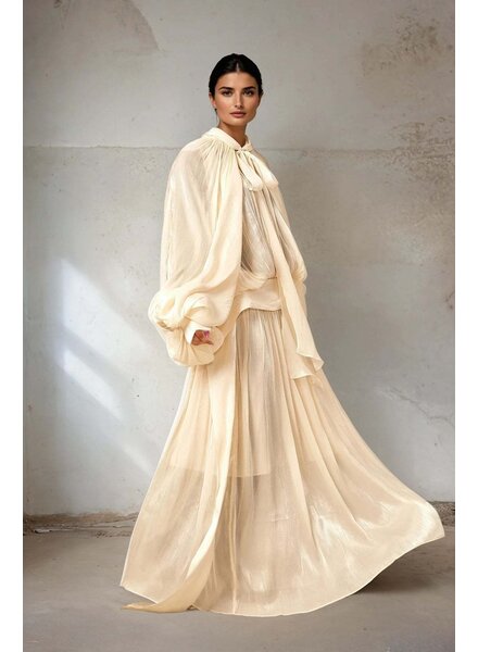 Chiffon Lace Up Maxi Dress with stand collar
