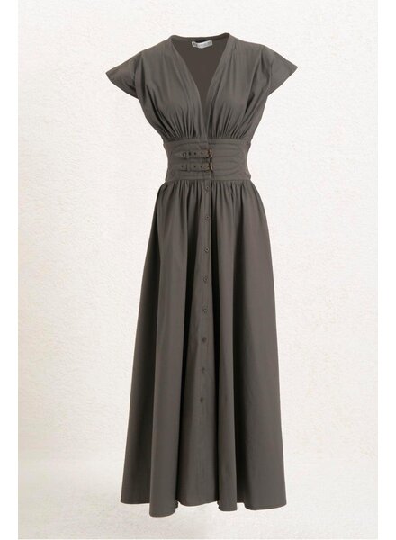 Belted Charcoal Dress