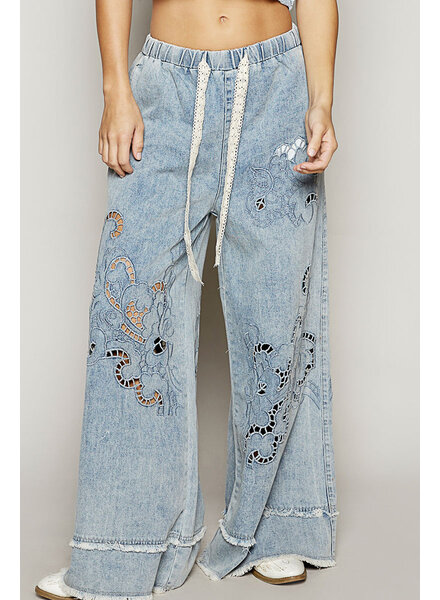 Boho Cut-Out Palazzo denim