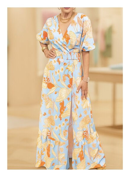 Tropical Orange Bloom Maxi Dress
