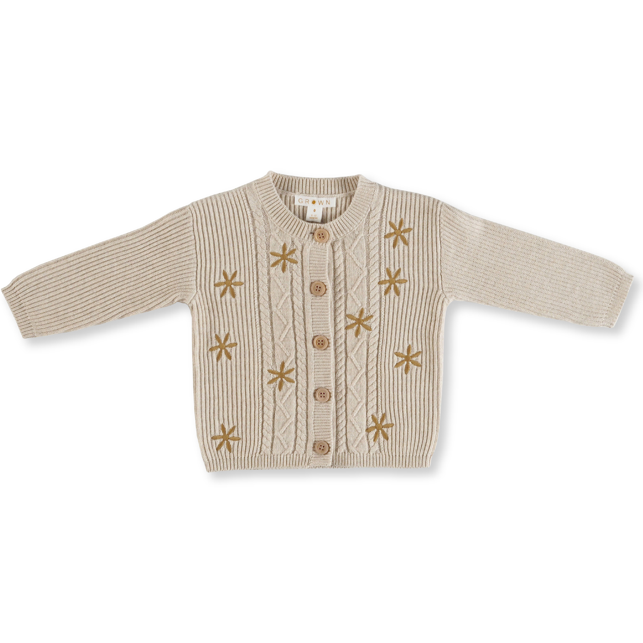Flower Field Cable Cardigan - Oatmeal - 00