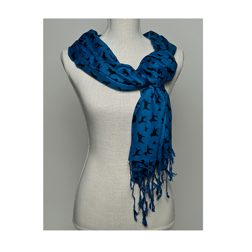 100% Rayon Scarf Printed Dog Breeds" Blue/Black 28x72"