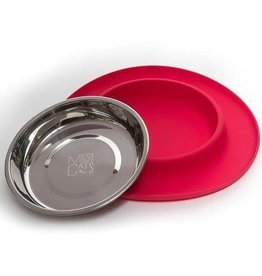 Messy Mutts Messy Cats Single Silicone Feeder with Stainless Saucer Bowl 1.75 Cups Watermelon