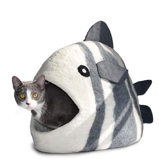Dharma Dog Karma Cat Dharma Dog Karma Cat Wool Felt Fish Cave White and Grey