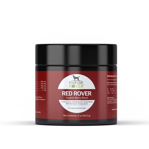 Four Leaf Rover Four Leaf Rover Red Rover, Astaxanthine et baies biologiques pour chiens, 84 g