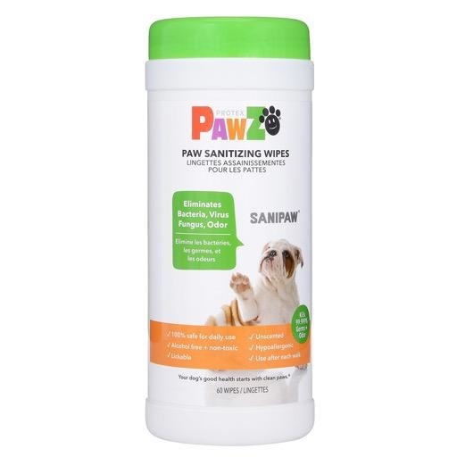 Pawz Pawz Sanipaw, Lingettes désinfectantes pour pattes de chien, 60 unités
