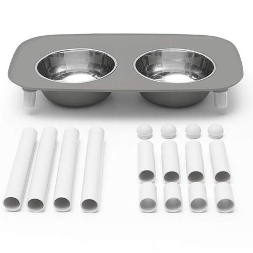Messy Mutts Messy Mutts Elevated Double Feeder with Stainless Steel Bowls Grey