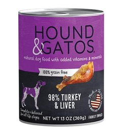 Hound & Gatos Hound & Gatos, Dinde et foie à 98% en boîte, 13 oz