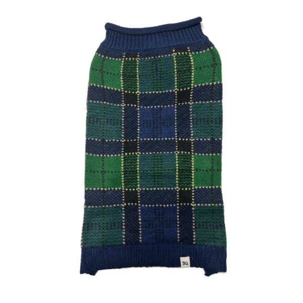 Doggie-Q DQ Double Knit Plaid Sweater Blue/Green