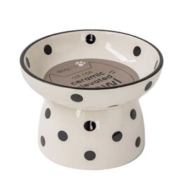 Dexypaws Dexypaws Raised Ceramic Cat Bowl White/Black Polka Dots