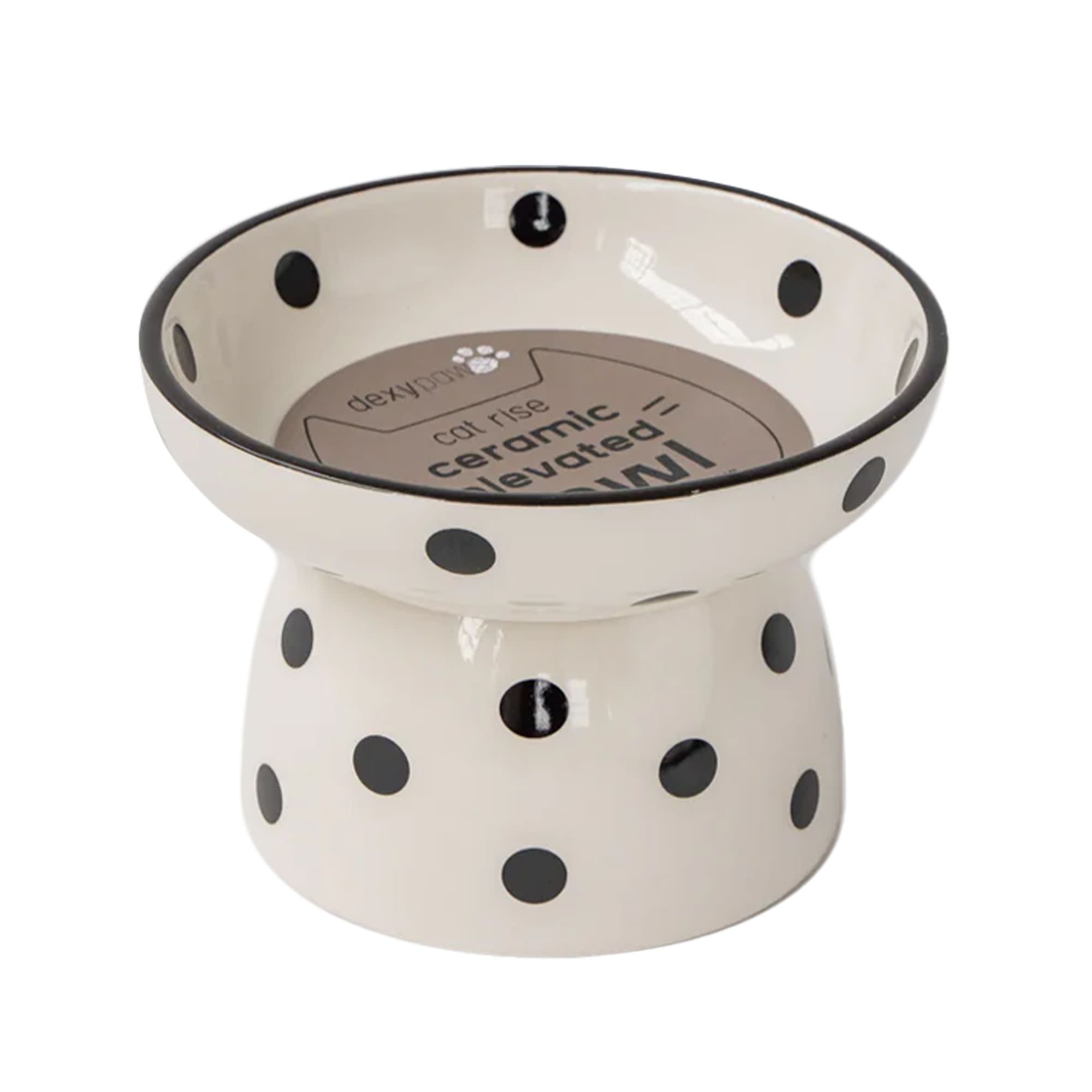 Dexypaws Dexypaws Bol Surélevé En Céramique Pour Chat Blanc/Pois Noirs