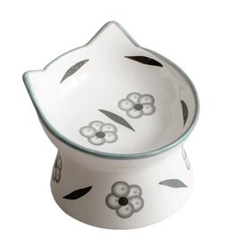 Dexypaws Dexypaws Raised Ceramic Cat Bowl White With Black Flowers