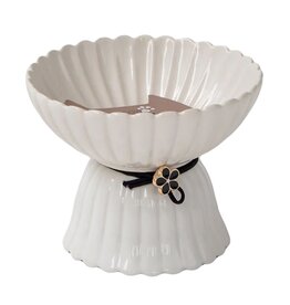Dexypaws Dexypaws Raised Ceramic Cat Bowl White/Black Flower