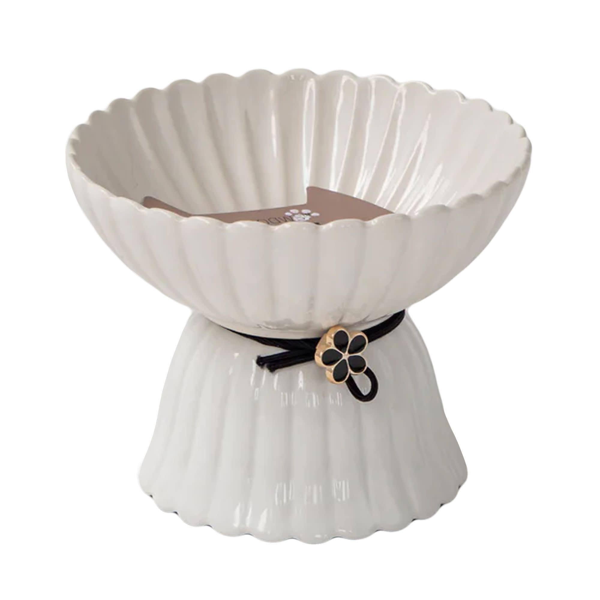 Dexypaws Dexypaws Bol Surélevé En Céramique Pour Chat Blanc Dentellé Avec Fleur Noire