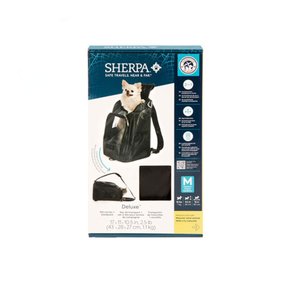 Sherpa Deluxe Guaranteed On Board Convertible Pet Carrier & Backpack Black Medium