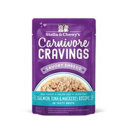 Stella & Chewy's Stella & Chewy's Carnivore Cravings Savory Shreds Wild-Caught Salmon, Tuna & Mackerel in Broth Wet Cat Food 2.8oz