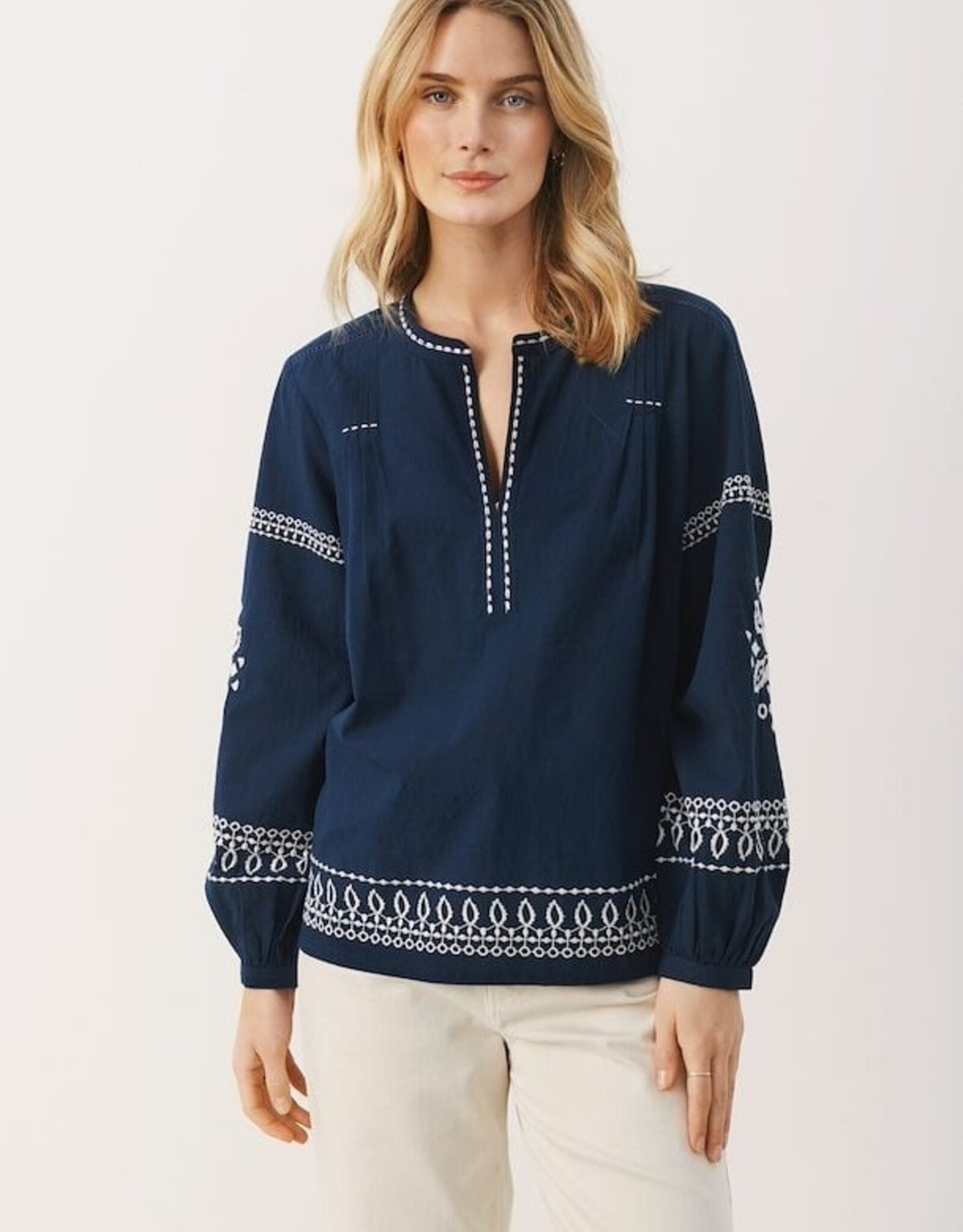 Navy Blue Embroidered Blouse