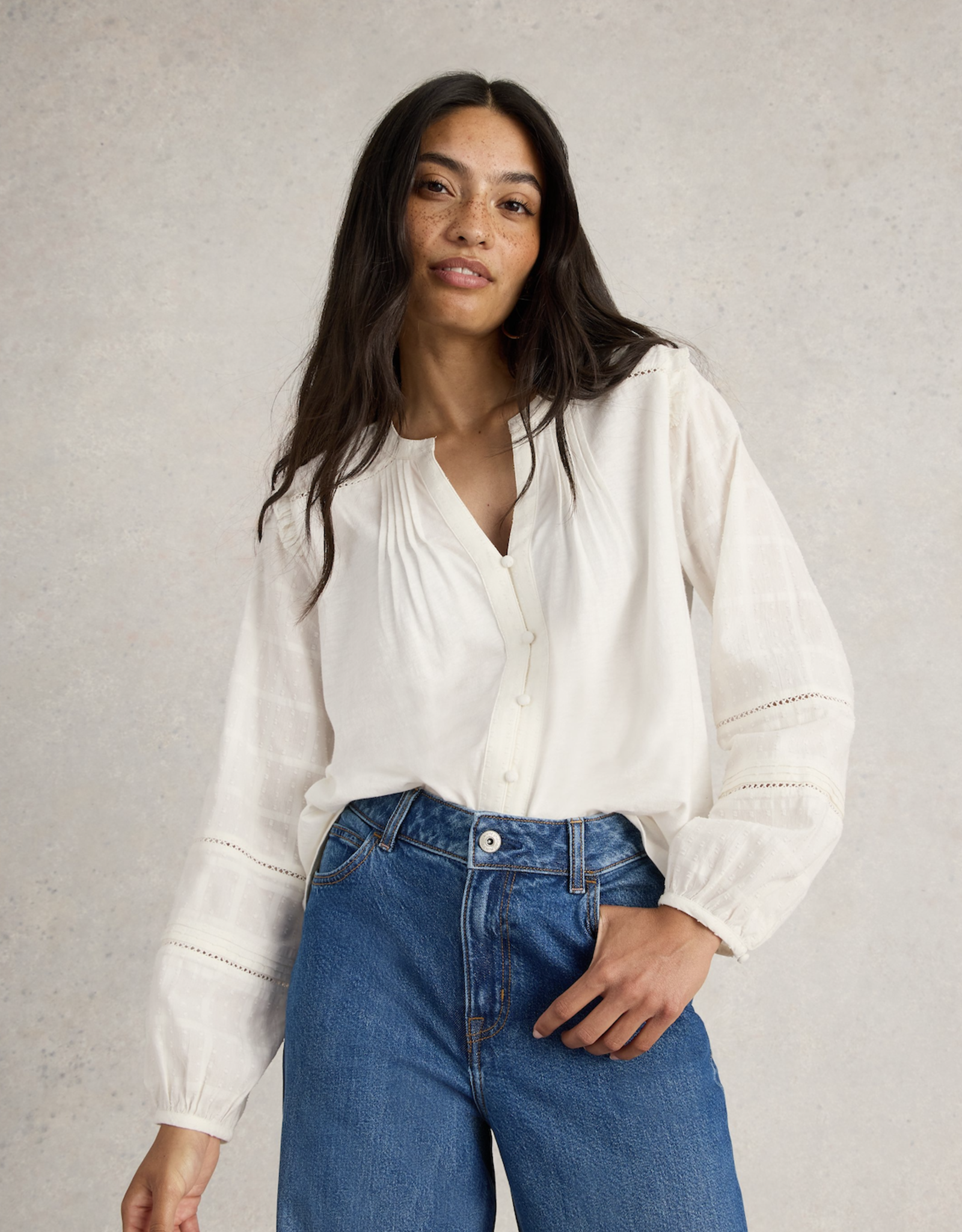 White Stuff White Stuff - Blossom Button Neck Boho Top FW24