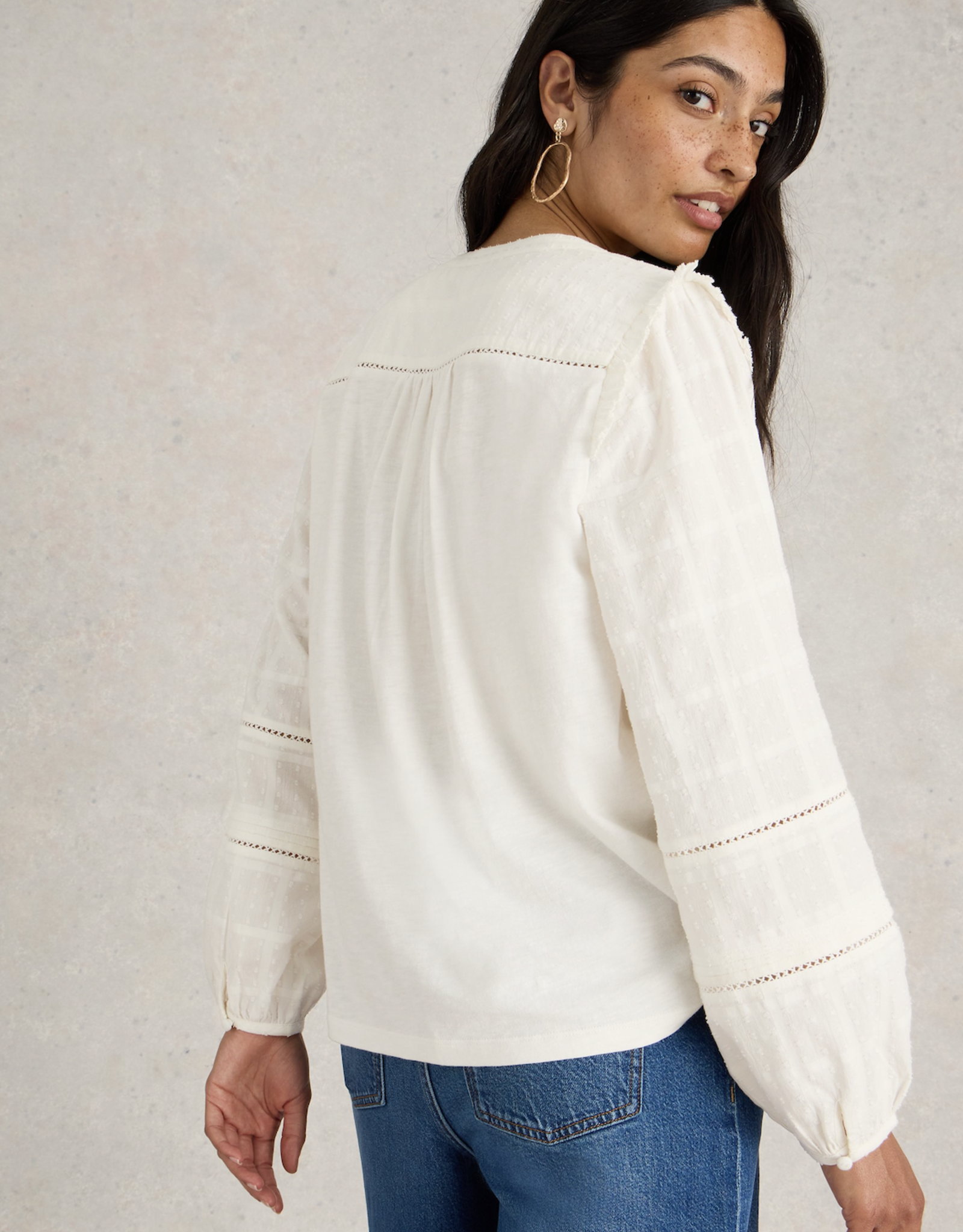 White Stuff White Stuff - Blossom Button Neck Boho haut  FW24