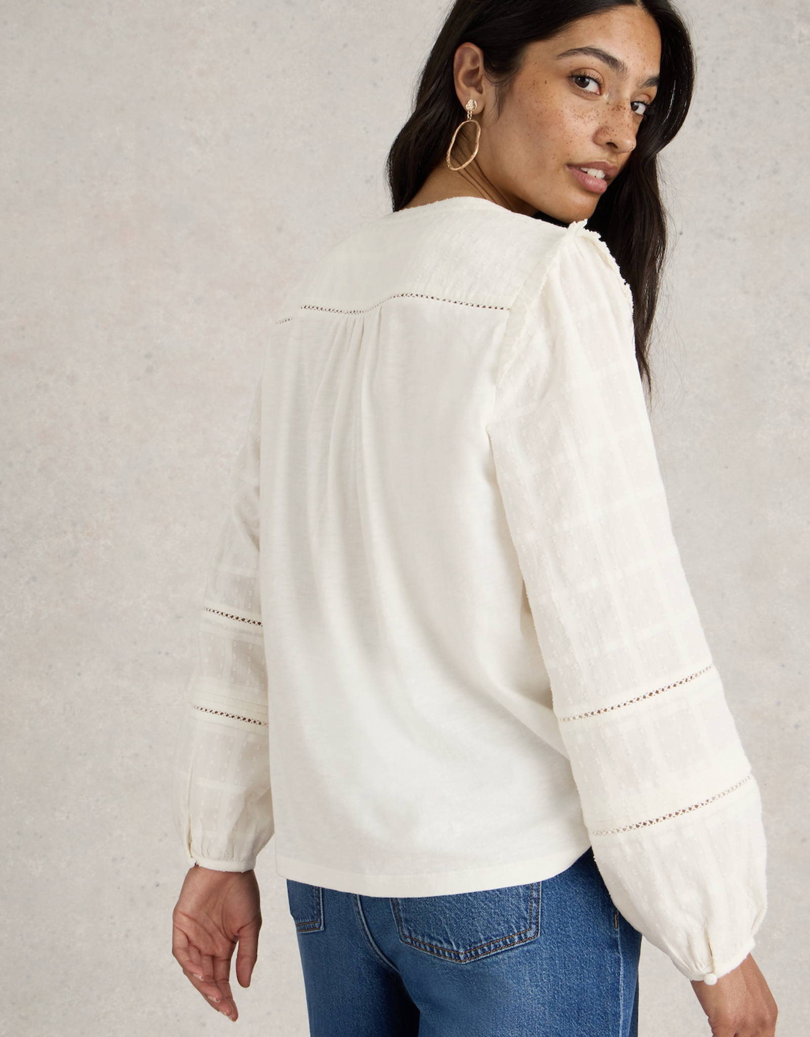 White Stuff White Stuff - Blossom Button Neck Boho Top FW24