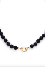 Flora Ciccarelli Flora Ciccarelli- 24A-207 Collier 17"blue goldstone necklace with circular front closure.