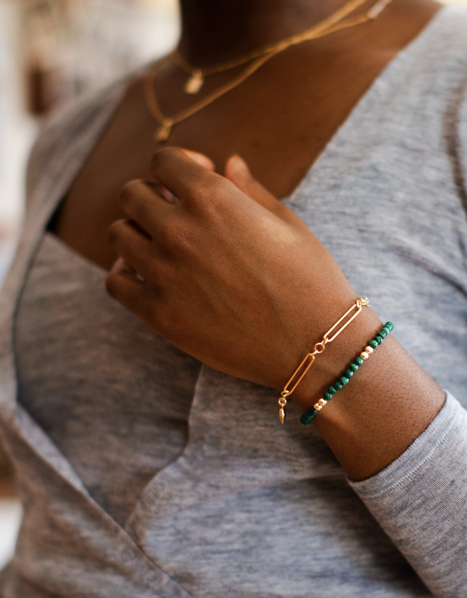 Flora Ciccarelli Flora Ciccarelli- 24P-003 Bracelet 6" pierre de malachite et billes