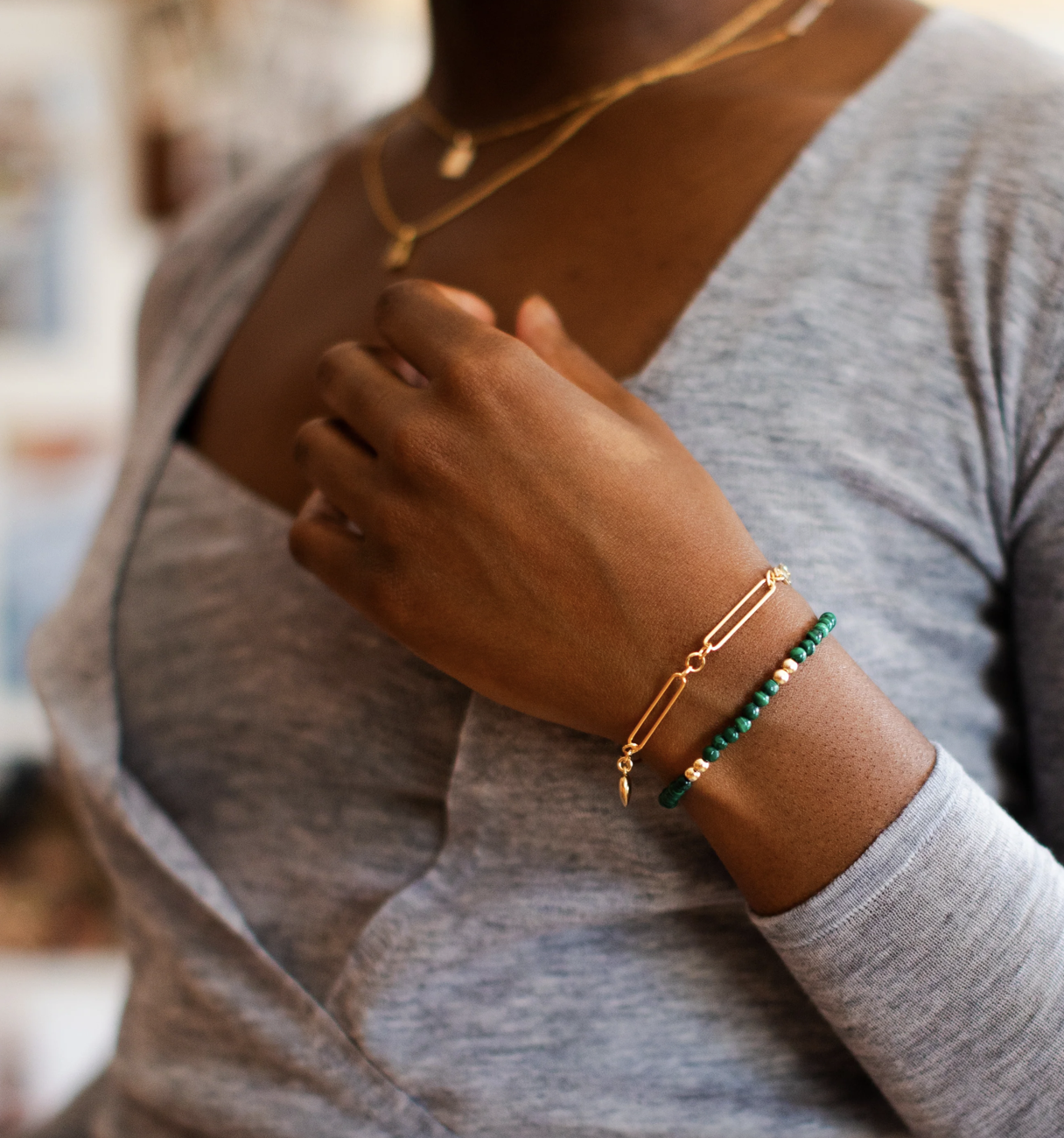 Flora Ciccarelli Flora Ciccarelli- 24P-003 Bracelet 6" pierre de malachite et billes