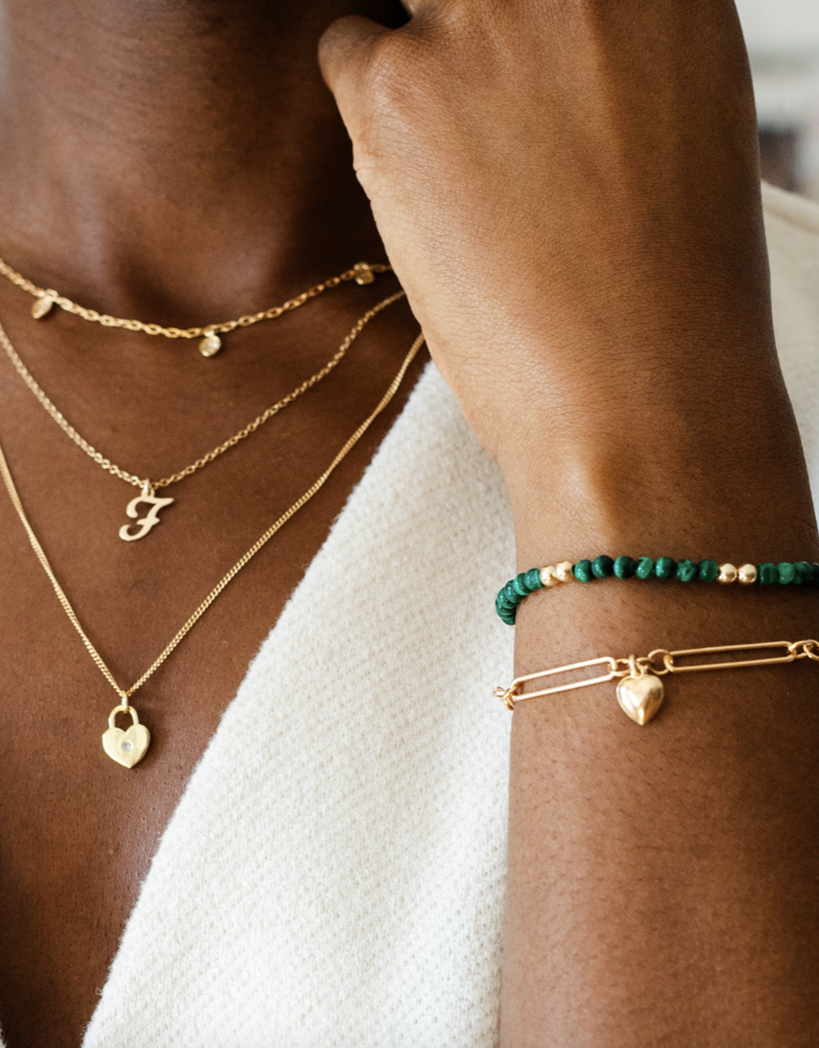 Flora Ciccarelli Flora Ciccarelli- 24P-003 6" bracelet malachite stones and gold-filled beads