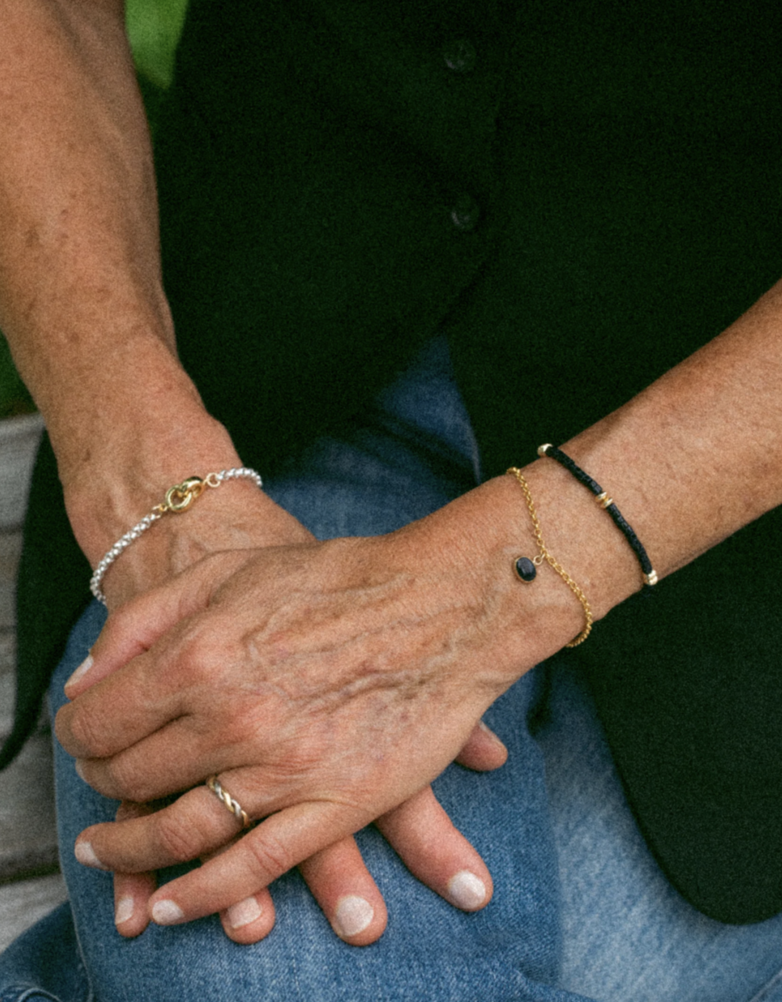 Flora Ciccarelli Flora Ciccarelli- 24A-001  6" bracelet with blue goldstone roundels and gold-filled saucers