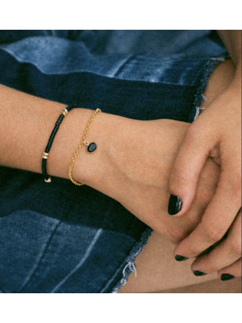 Flora Ciccarelli Flora Ciccarelli- 24A-002 6" gold-filled rolo chain bracelet with bezel-set blue goldstone charm 