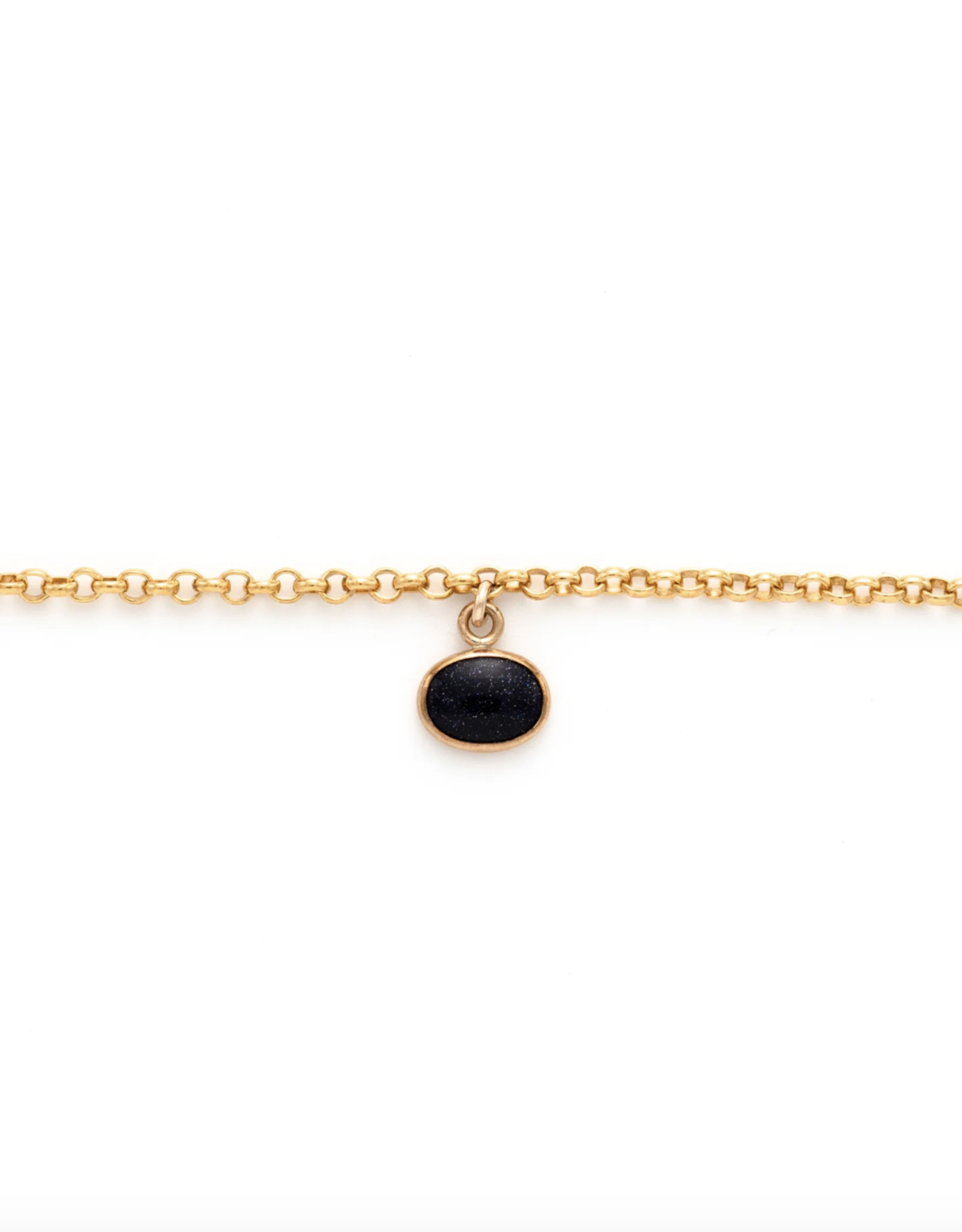 Flora Ciccarelli Flora Ciccarelli- 24A-002 6" gold-filled rolo chain bracelet with bezel-set blue goldstone charm 