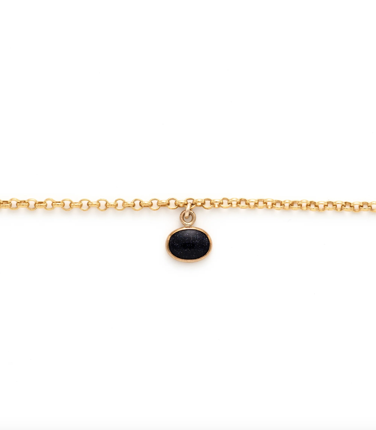 Flora Ciccarelli Flora Ciccarelli- 24A-002 6" gold-filled rolo chain bracelet with bezel-set blue goldstone charm 