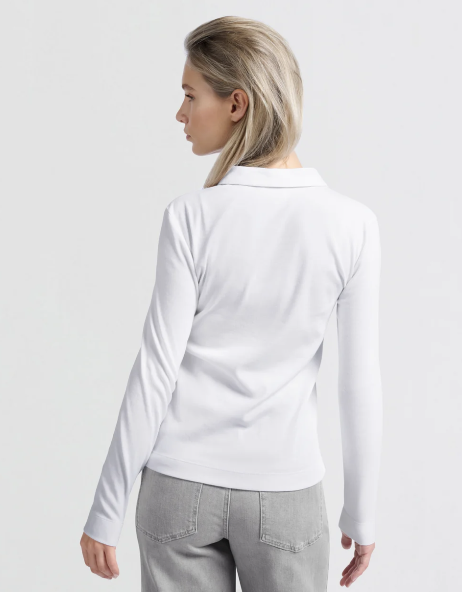 Yaya Yaya-01709256 - Fine Rib Jersey Polo Top with Long Sleeves SS25