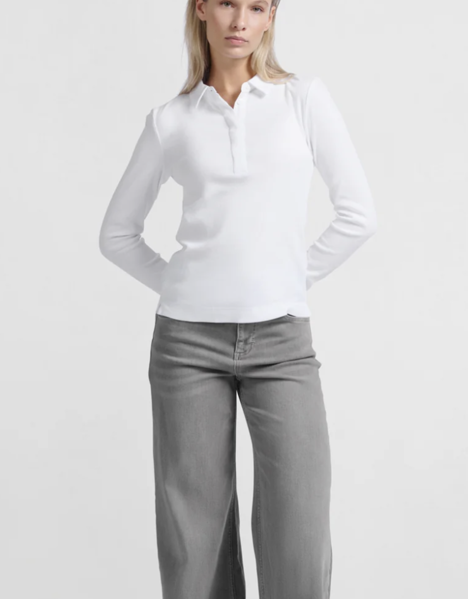 Yaya Yaya-01709256 - Fine Rib Jersey Polo manches longues SS25